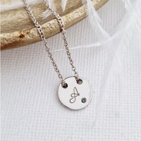 Lantisor personalizat - Pandantiv banut 10 mm cu initiala si Diamant natural - Argint 925 Rodiat - 1