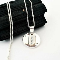 Lantisor personalizat - Pandantiv convex si placuta gravata - Argint 925 - 1