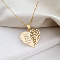 Lantisor personalizat - Pandantiv inima gravata cu nume si copacul iubirii - Argint 925 placat cu Aur Galben 18K - 1