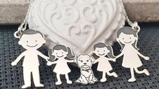 Lantisor personalizat pentru familie cu 5 membri si Bichon, din argint 925
