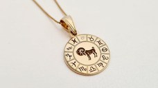 Lantisor personalizat - Roata zodiacala - Pandantiv de 20 mm cu Diamant natural - Argint 925 placat cu Aur Galben 18K
