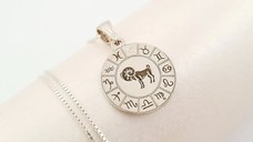 Lantisor personalizat - Roata zodiacala - Pandantiv de 20 mm cu Diamant natural - Argint 925 Rodiat