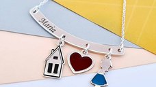 Lantisor personalizat si decorat cu email colorat - Pandantiv bara cu 3 piese atasate - Argint 925
