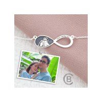 Lantisor personalizata cu poza - Iubire fara sfarsit - Model fotogravura relief - Argint 925 - 1