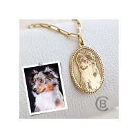 Lantisor personalizata cu poza - Ovalul Amintirilor - Model fotogravura relief - Argint 925 placat cu Aur Galben 18K - 1