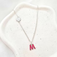 Lantisor Petale de Vis - Personalizat cu Initiala roz si floare - Argint 925 - 1