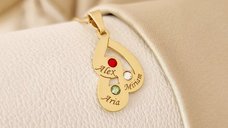 Lantisor Picaturi de emotie - 3 nume si cristale Swarovski - Argint 925 placat cu Aur Galben 18K