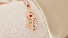 Lantisor Picaturi de emotie - 4 nume si cristale Swarovski - Argint 925 placat cu Aur Roz 18K