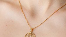 Lantisor premium - Copacul Vietii - personalizat cu nume - Argint 925 placat cu Aur galben 18K