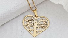 Lantisor premium - Inima Copacului - Pandantiv personalizat cu nume - Argint 925 placat cu Aur Galben 18K