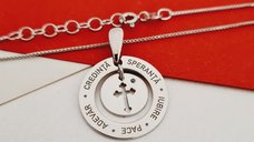 Lantisor Puterea cuvintelor - Bijuterie cu Har - Pandantiv disc cu banut atasat - Argint 925 Rodiat - Diamant negru natural