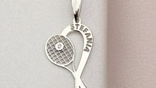 Lantisor Racheta de tenis si minge - nume personalizat Argint 925 - cu Diamant natural