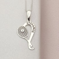 Lantisor Racheta de tenis si minge - nume personalizat Argint 925 - cu Diamant natural - 1