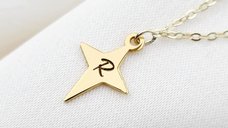 Lantisor Starlight - Zirconii Albe & Pandantiv Stea cu Initiala - Argint 925 placat cu Aur Galben 18K