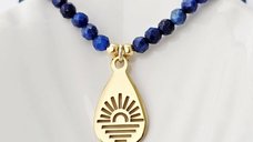 Lantisor Sunrise cu Pietre Lapis Lazuli si Pandantiv Rasarit de Soare - Argint 925 placat cu Aur Galben 18K