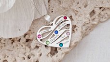 Lantisor Valuri de Iubire - 6 nume si cristale Swarovski - Argint 925