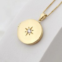 Medalion Eterna stea - Locket cu poze in interior - Argint 925 Argint 925 placat cu Aur Galben 18K si cristal Zirconia - 1