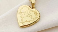 Medalion in forma de inima cu fotografie - Elegant Mom - Argint 925 placat cu Aur Galben 18K