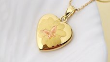 Medalion in forma de inima cu fotografii - Pink Butterfly Bloom - Argint 925 placat cu Aur Galben 18K
