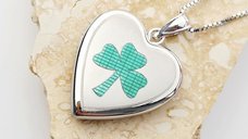 Medalion in forma de inima cu fotografii - Three Leaf Clover - Argint 925
