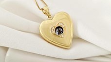 Medalion inima cu poze in interior - Blue Shimmer - Argint 925 placat cu Aur Galben 18K - Cristale Zirconia
