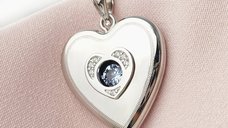 Medalion inima cu poze in interior - Blue Shimmer - Argint 925 Rodiat - Cristale Zirconia