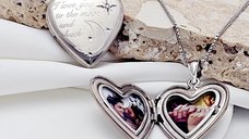 Medalion inima cu poze in interior - I love you to the moon and back - Argint 925 Rodiat