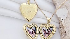 Medalion inima cu poze in interior - Love Frame - Argint 925 placat cu Aur Galben 18K - Cristal White Zirconia