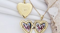 Medalion inima cu poze in interior - Love Frame - Argint 925 placat cu Aur Galben 18K - Cristal White Zirconia