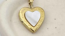 Medalion inima cu poze in interior - Mother of Pearl - Argint 925 placat cu Aur Galben 18K