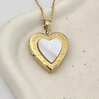 Medalion inima cu poze in interior - Mother of Pearl - Argint 925 placat cu Aur Galben 18K - 1