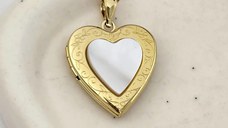 Medalion inima cu poze in interior - Mother of Pearl - Argint 925 placat cu Aur Galben 18K