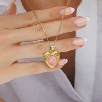 Medalion inima cu poze in interior - Pink Rose - Argint 925 placat cu Aur Galben 18K - 1