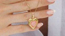 Medalion inima cu poze in interior - Pink Rose - Argint 925 placat cu Aur Galben 18K