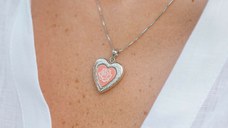 Medalion inima cu poze in interior - Pink Rose - Argint 925 Rodiat