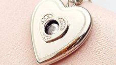 Medalion inima cu poze in interior - White Shimmer - Argint 925 Rodiat - Cristale Zirconia