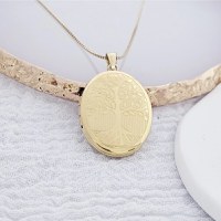 Medalion oval cu poze in interior - Eternal Tree - Argint 925 placat cu Aur Galben 18K - 1