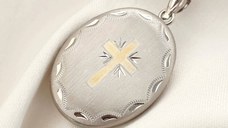 Medalion oval cu poze in interior - Gold Cross - Argint 925 rodiat & cruce placata cu Aur Galben 18K