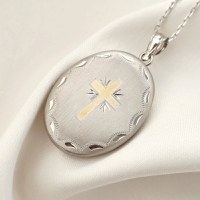 Medalion oval cu poze in interior - Gold Cross - Argint 925 rodiat & cruce placata cu Aur Galben 18K - 1