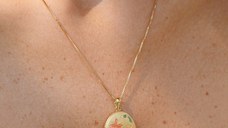 Medalion oval cu poze in interior - Pink Flowers - Argint 925 placat cu Aur Galben 18K