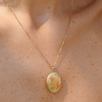 Medalion oval cu poze in interior - Pink Flowers - Argint 925 placat cu Aur Galben 18K - 1