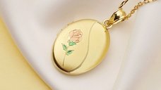 Medalion Oval Personalizat Enchanted Rose - Argint 925 cu Placaj de Aur Galben 18K