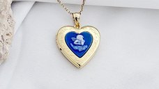 Medalion personalizat in forma de inima - Blue Angel - Argint 925 cu placare de Aur Galben 18K