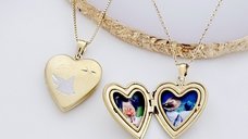 Medalion personalizat in forma de inima - Praying Angel - Argint 925 rodiat si placat cu Aur Galben 18K
