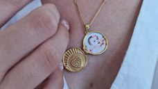 Medalion Scanteia Alba - Locket cu poze in interior - Argint 925 placat cu Aur Galben 18K si Zirconii