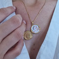 Medalion Scanteia Alba - Locket cu poze in interior - Argint 925 placat cu Aur Galben 18K si Zirconii - 1