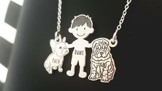 Pandantiv Familie - 3 Membri - Baiat, Bulldog si Shar Pei - Argint 925