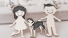 Pandantiv Familie cu Akita - 3 Membri din Argint 925