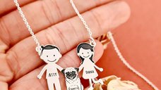 Pandantiv Familie cu Pug - Argint 925 Personalizat