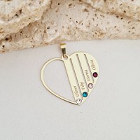 Pandantiv Familie Inima - 4 membri - Aur Galben 9K cu cristale Swarovski - 1